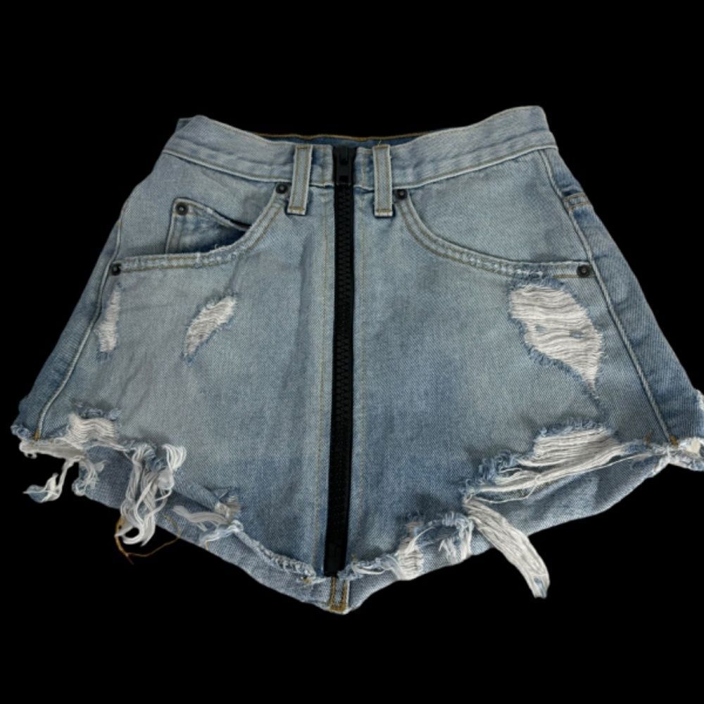 CarMar‎ Los Angeles Distressed Denim Zip Front Mini Skirt Sz 23